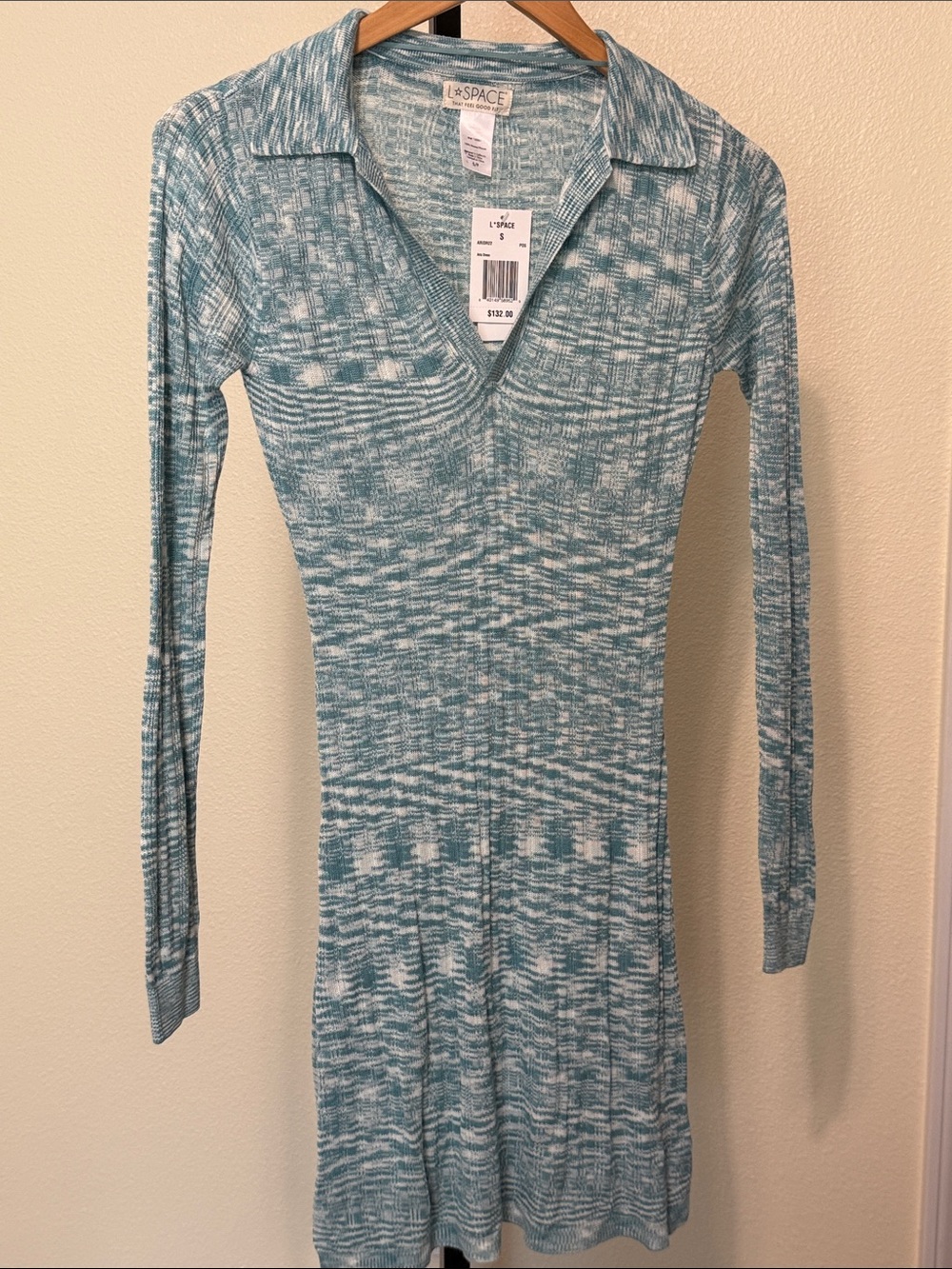 l*space Heathered Teal Long Sleeve Collared Knit Dress